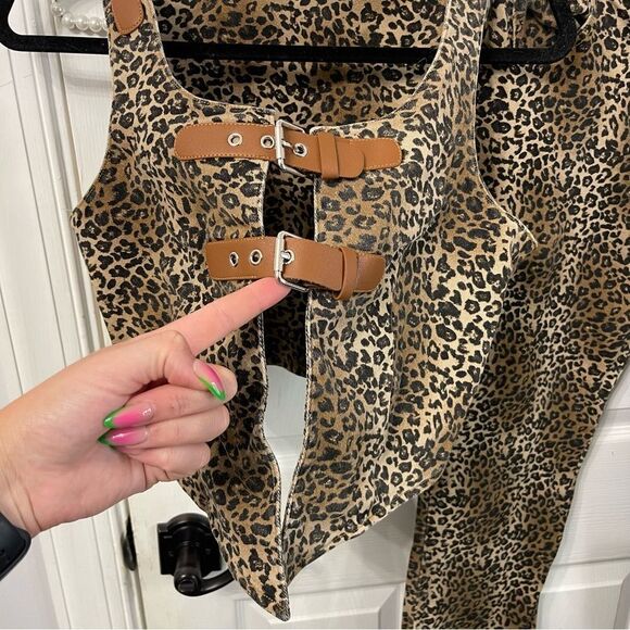 Leopard Print Matching Vest + Boot Cut Pants Set Western - Picture 3 of 16